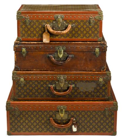 Appraisal: Louis Vuitton brown lea The r travelling suitcaseearly th century