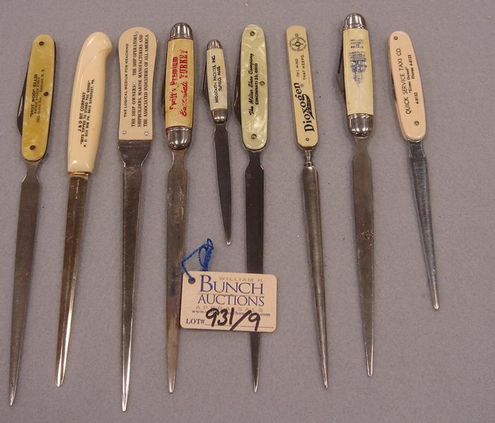 Appraisal: Lot of vintage metal advertising letter openers with pocket knife