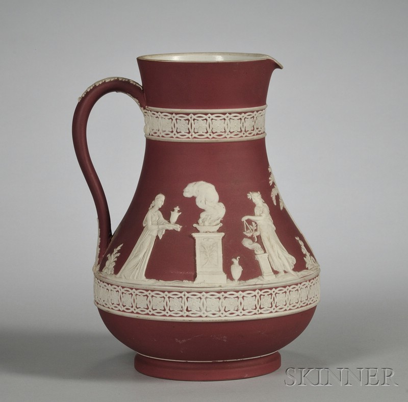 Appraisal: Wedgwood Crimson Jasper Dip Etruscan Pitcher England c applied white