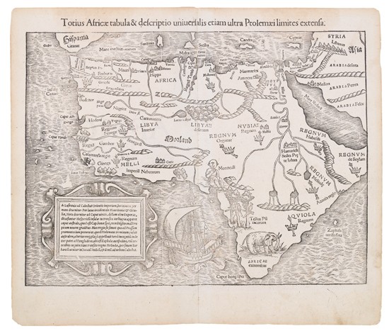 Appraisal: MUENSTER SEBASTIAN Totius Africae Tabula Double-page wood-engraved map of Africa