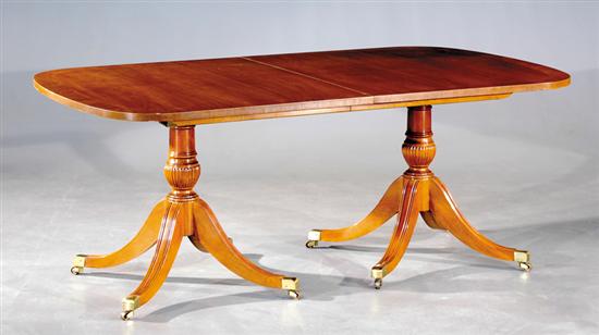 Appraisal: Regency style inlaid mahogany dining table rectangular top with D-ends