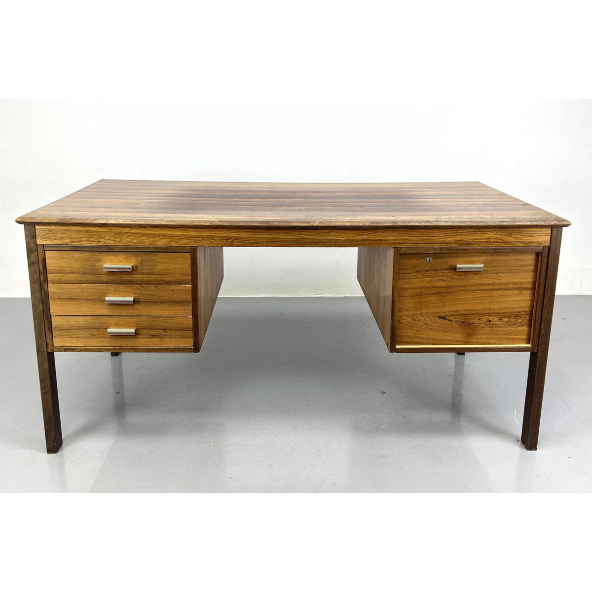 Appraisal: MAURICE VILLENCY Rosewood Modernist Desk Contrasting Dark Stained Frame and