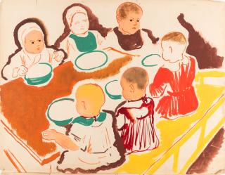 Appraisal: OLGA KONSTANTINOVNA DEINEKO RUSSIAN - Kolkhoz Kindergarten gouache on paper