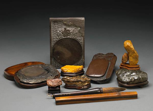 Appraisal: A group of scholar's ink stones and rocks The ink