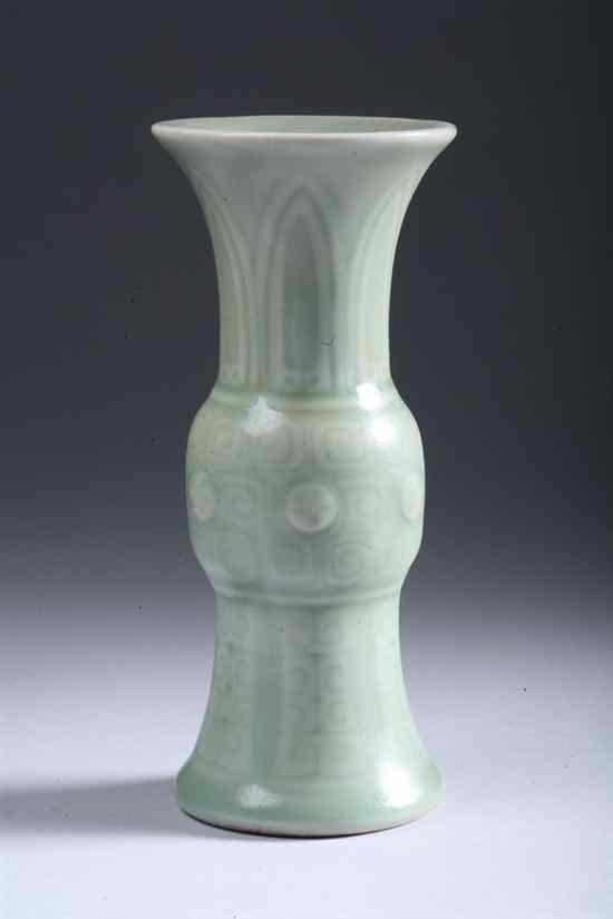 Appraisal: CHINESE CELADON PORCELAIN GU-FORM VASE Qing Dynasty - in high