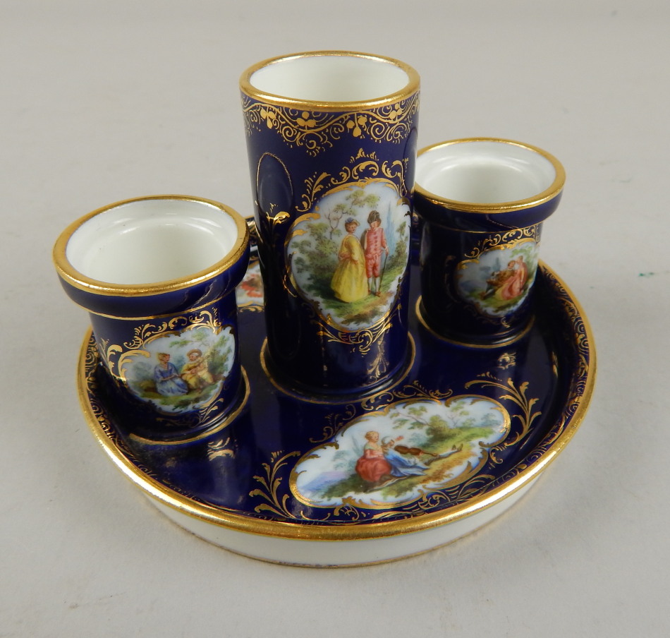 Appraisal: A late Meissen ink stand painted with flower sprays on