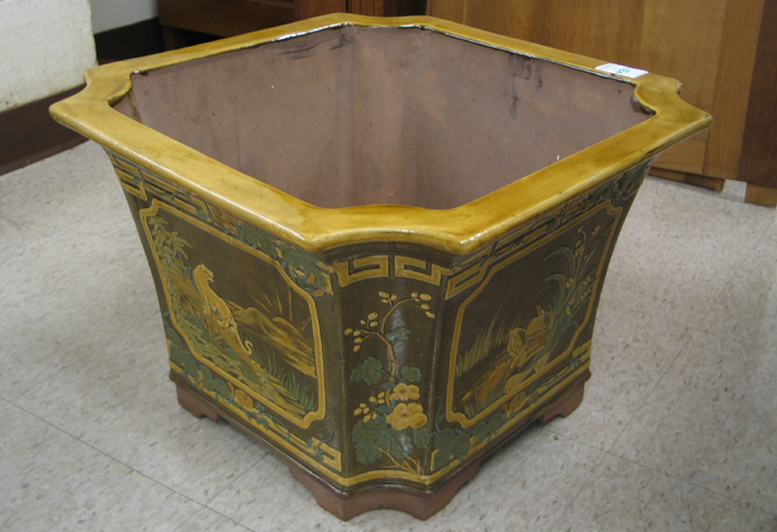 Appraisal: CHINESE GLAZED POTTERY PLANTER square form the exterior decorated with