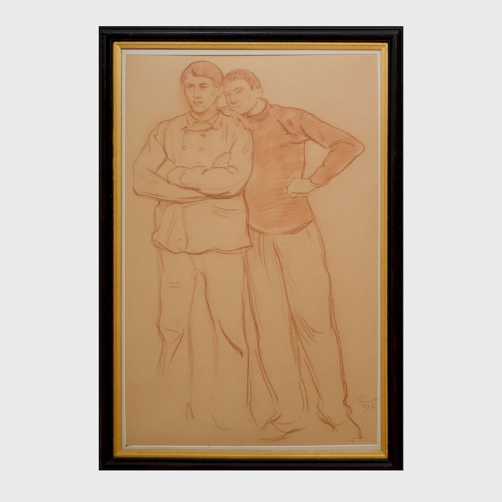 Appraisal: Victor Emile Prouv - Les Amis Red chalk on paper