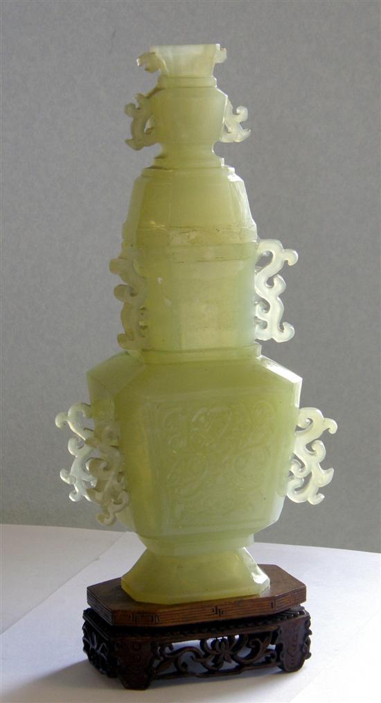 Appraisal: Chinese jade octagonal vase and cover carved with scroll decoration