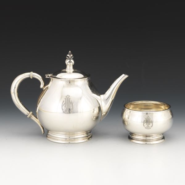 Appraisal: ROYAL DANISH STERLING TEAPOT AND BOWL RETAILED BY CARTIER Classic