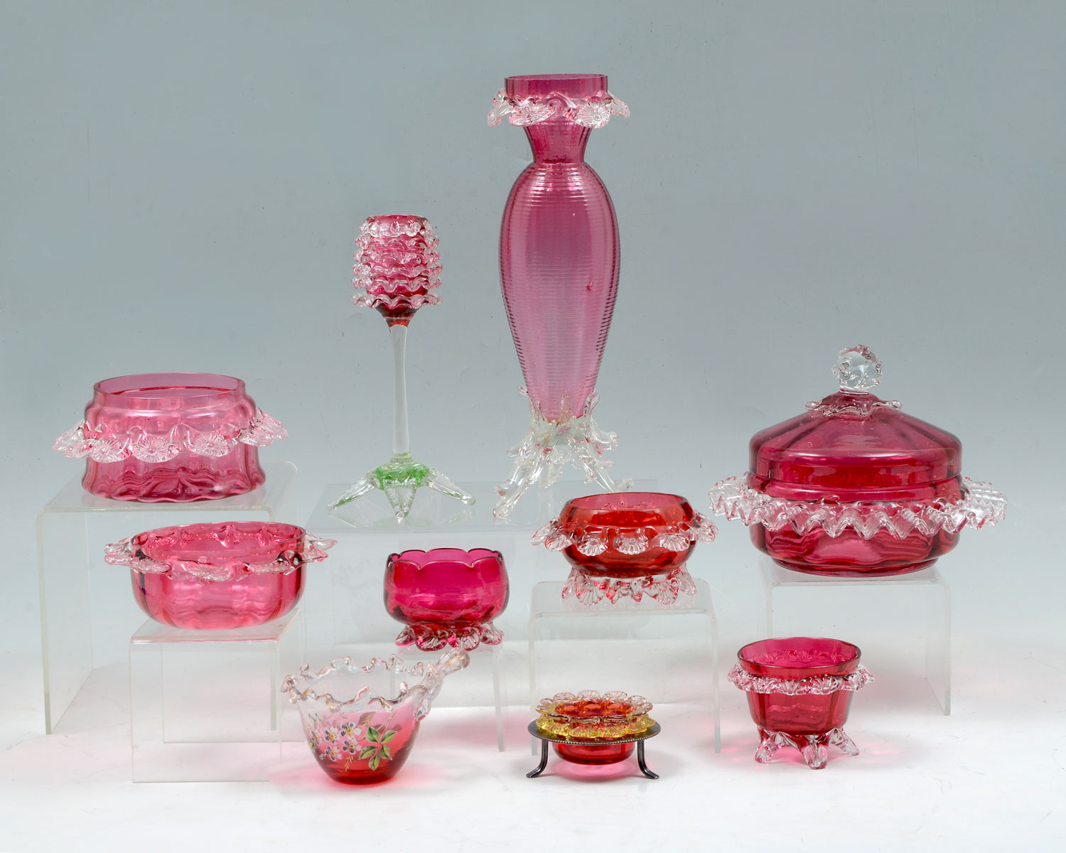 Appraisal: PC TH C STEVENS WILLIAMS CRANBERRY GLASS Comprising - Tall