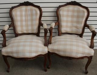 Appraisal: Antique French Upholstered Arm Chairs Antique French Upholstered Arm Chairs