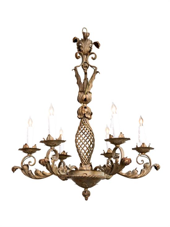 Appraisal: Sale Lot A French Tole and Iron Six-Light Chandelier having