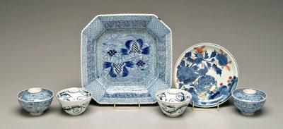 Appraisal: Six pieces Japanese porcelain all blue and white square serving