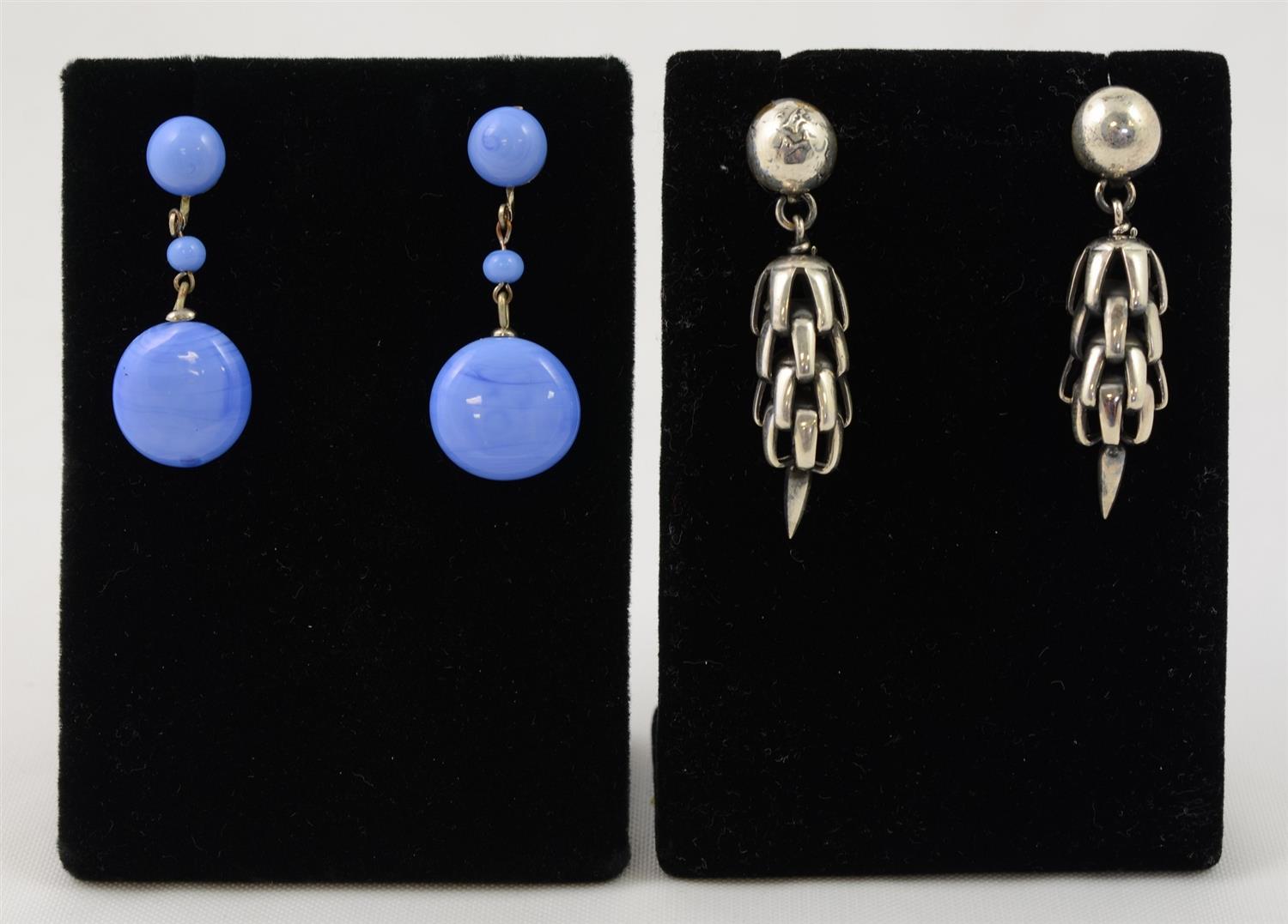 Appraisal: Pairs of Earrings including Silver and Glass Drops and Articulated