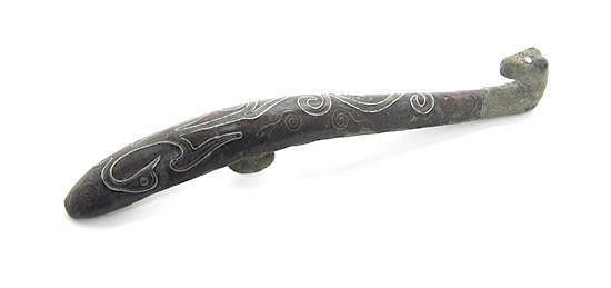 Appraisal: A Mixed Metal Inlaid Bronze Garment Hook Width inches A