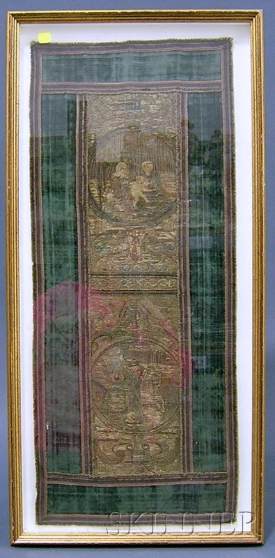 Appraisal: Eastern European Metallic-thread and Velvet Panel th century with two