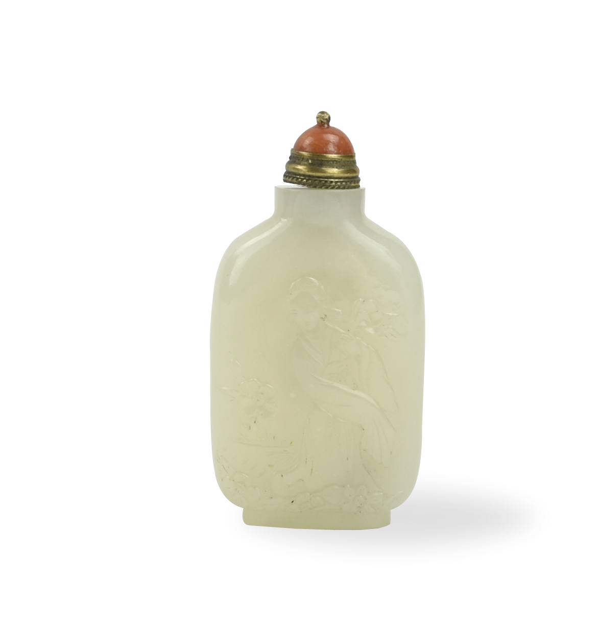 Appraisal: Chinese Qing Dynasty a white jade snuff bottle carved with