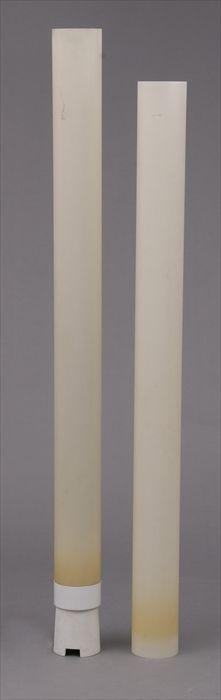 Appraisal: WHITE ENAMEL FLOOR LAMP WITH TALL CYLINDRICAL REEDED PLASTIC SHADE