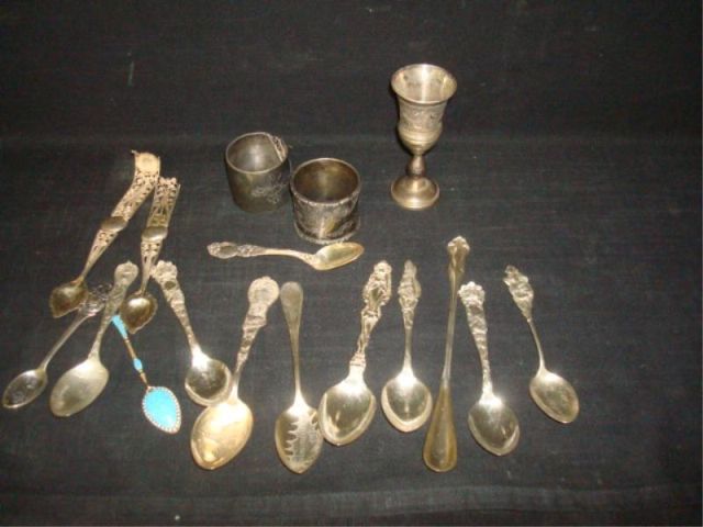 Appraisal: Lot of Sterling Napkin Rings Spoons More Some as is