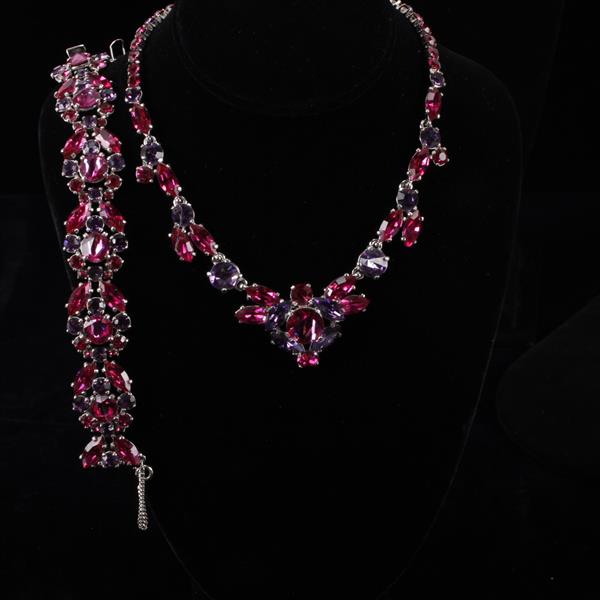 Appraisal: Schiaparelli pc Pink Purple Rhinestone Necklace Bracelet