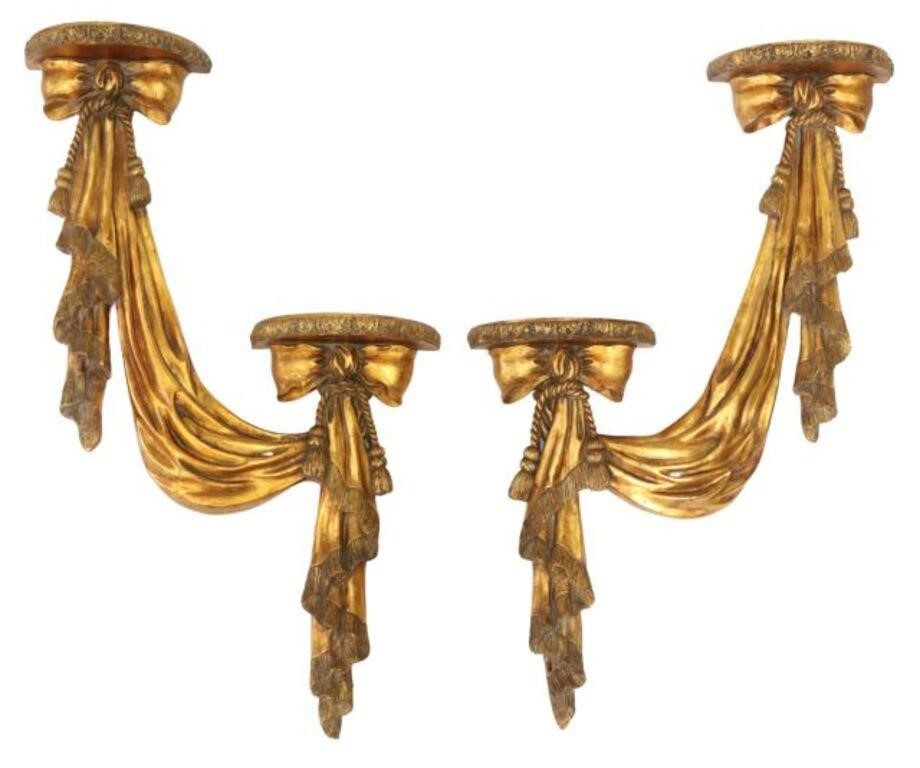 Appraisal: LOUIS XVI STYLE GILT WALL MOUNT WALL SHELVES pair Louis