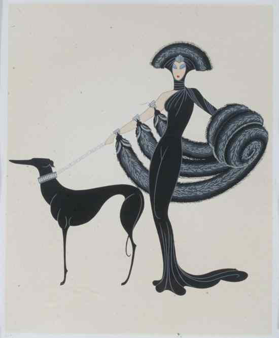 Appraisal: ERTE FRENCH SCHOOL- LADY AND DOG - COLOR PRINT- FRAMED-