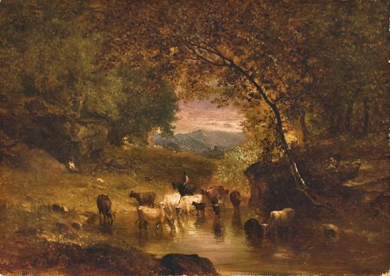 Appraisal: GEORGE INNESS American - Landscape with Cattle and Drover by