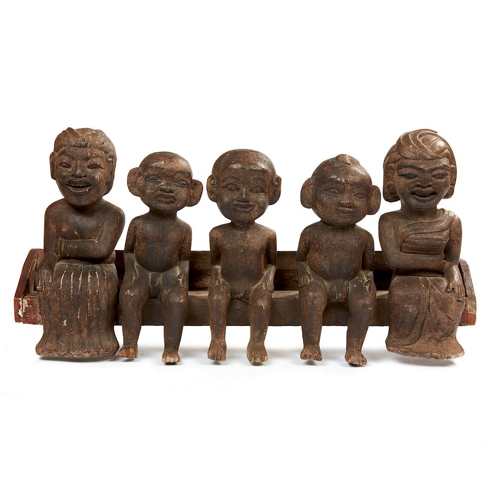 Appraisal: Bali Indonesia Carved Family Group Bali Indonesia carved wood family