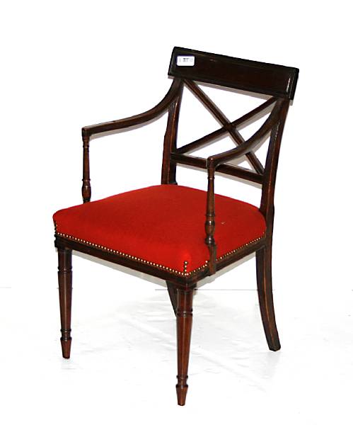 Appraisal: A Regency mahogany armchair early th century height in width