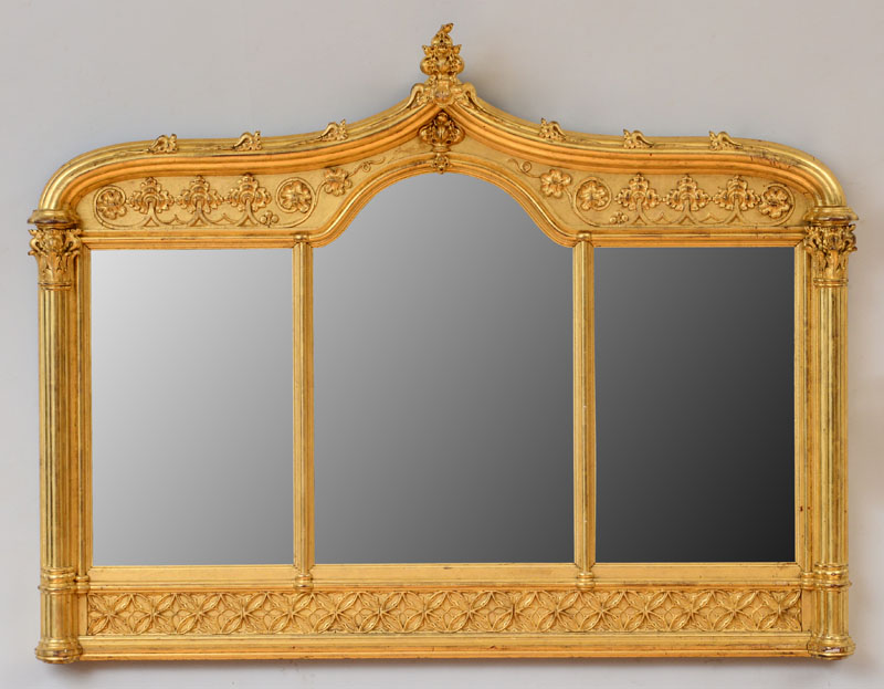 Appraisal: GOTHIC REVIVAL CARVED WOOD AND GILT-GESSO OVERMANTLE MIRROR x x