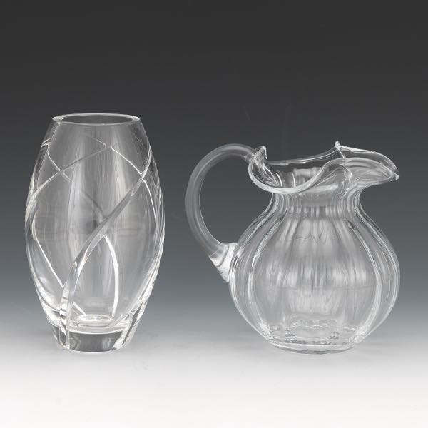 Appraisal: TWO TIFFANY GLASS TABLE ITEMS Tiffany Devon pitcher with ruffled