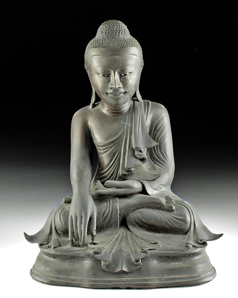 Appraisal: th C Burmese Brass Seated Buddha w Glass Eyes Southeast