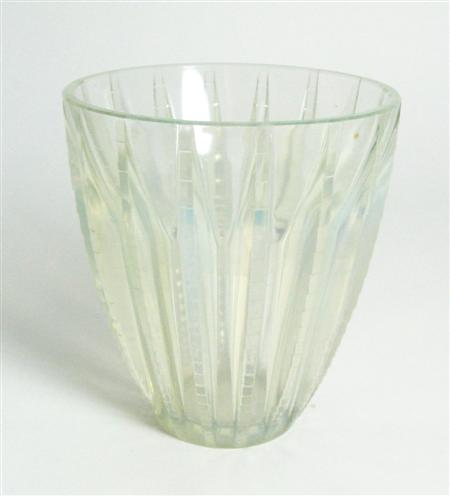 Appraisal: LALIQUE 'CHAMONIX' VASE DESIGNED opalescent glass the tapering body with