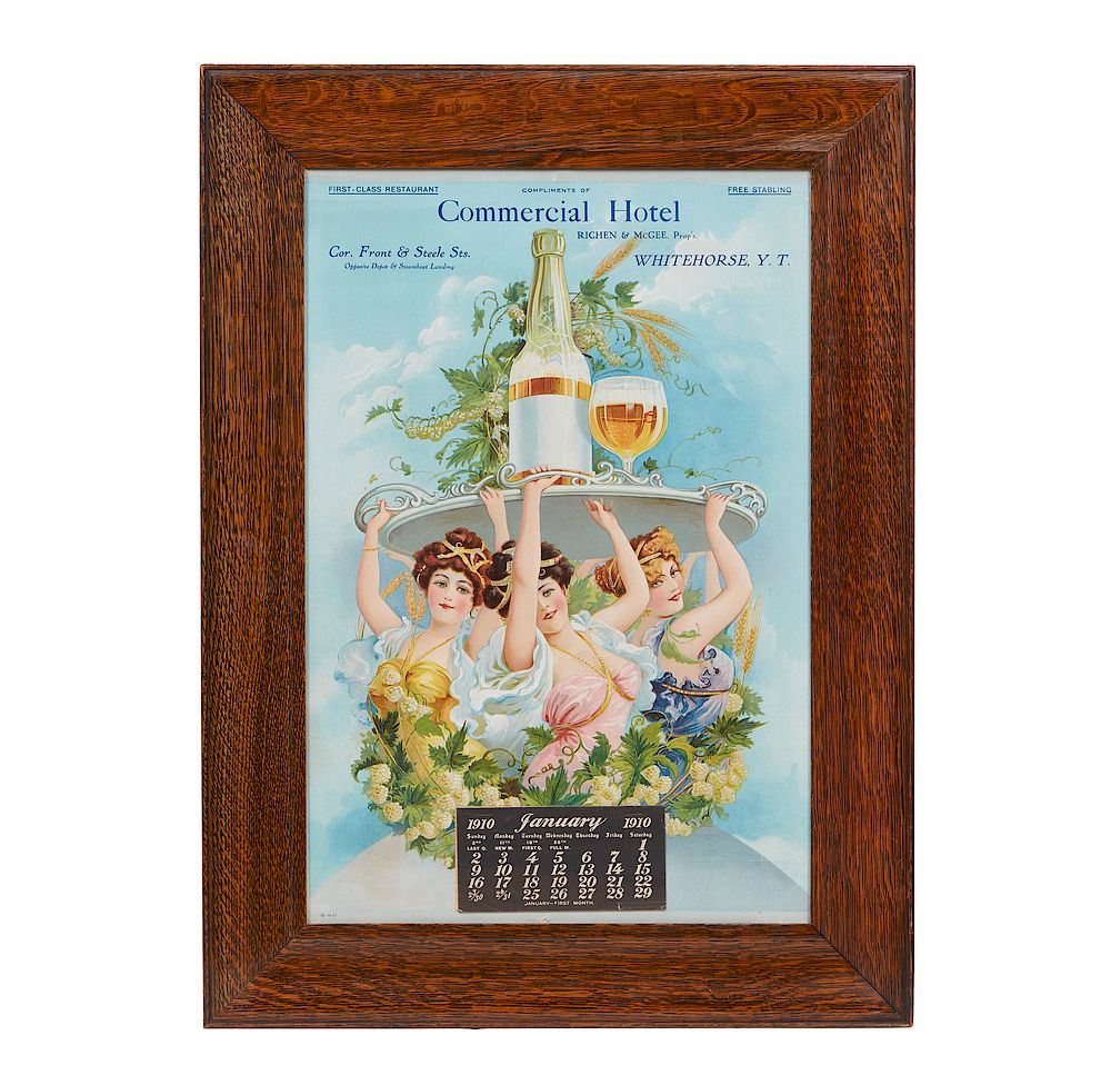 Appraisal: Commercial Hotel Advertising Calendar Framed advertising calendar for the Commercial