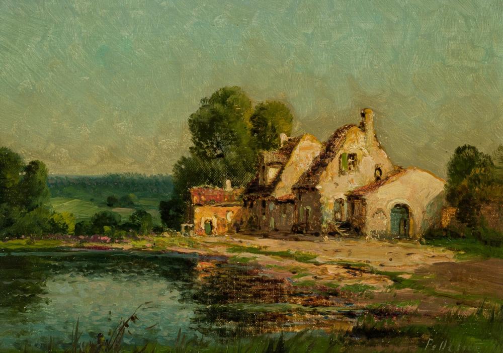 Appraisal: ANTOINE BOUVARD French - Home on the Riverbank oil on