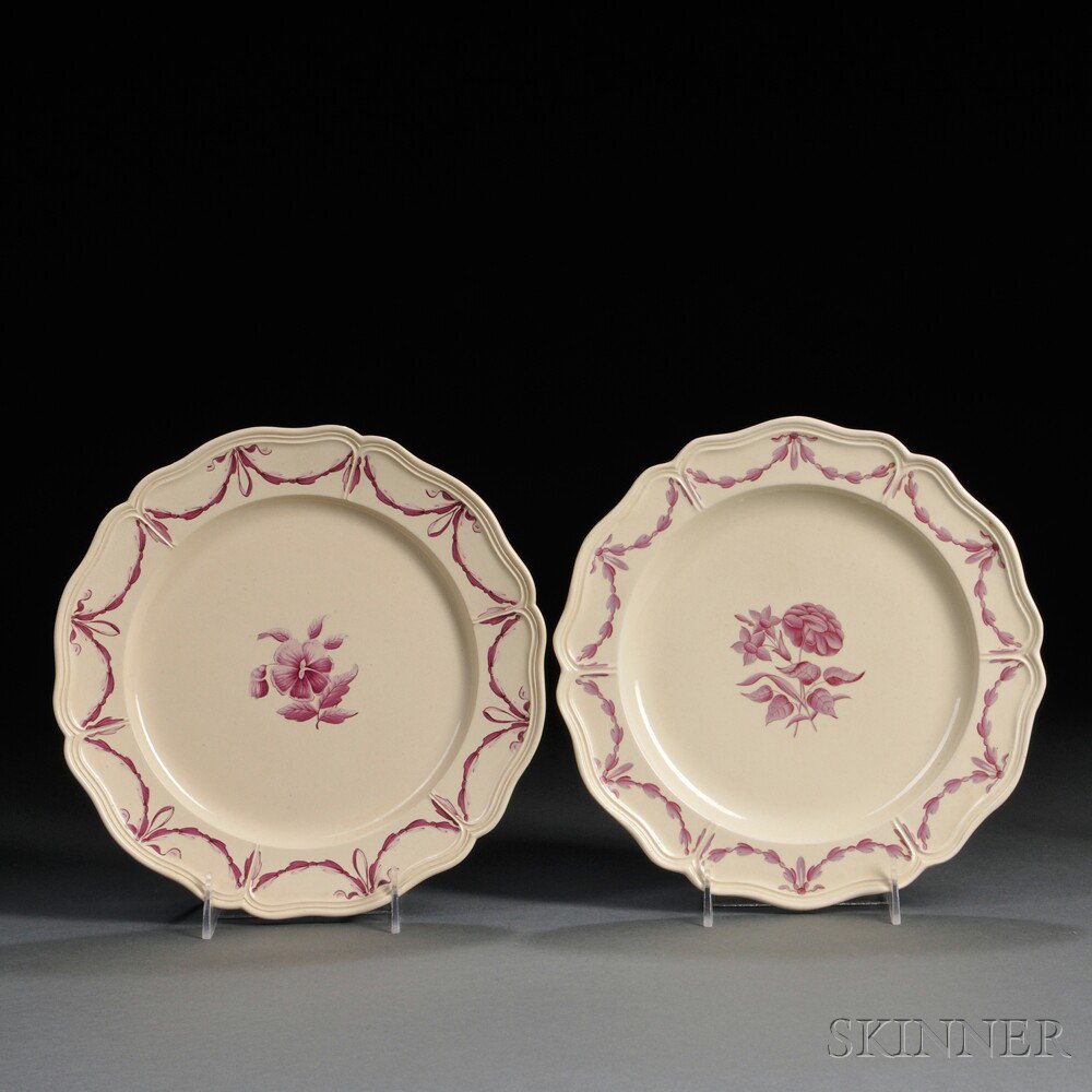 Appraisal: Two Cream-colored Earthenware Husk Pattern Service Plates England Russia th