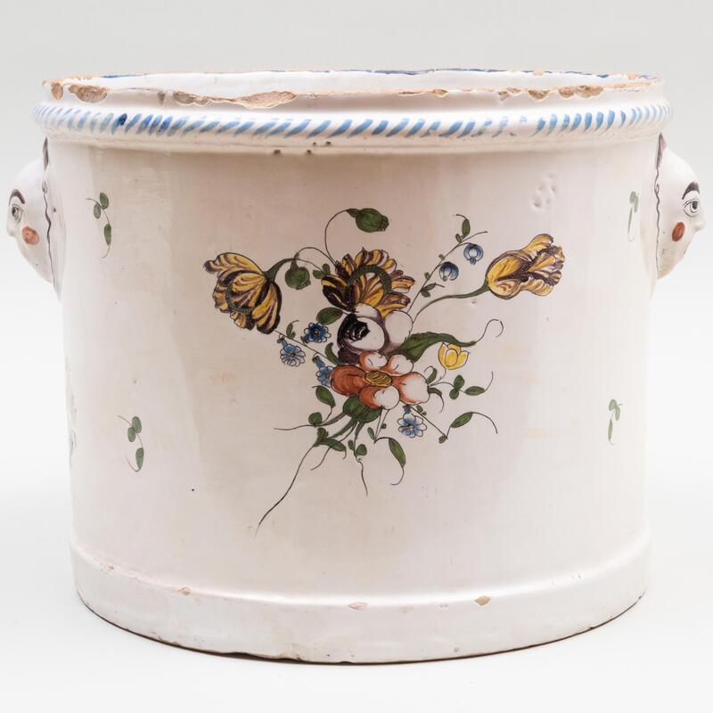 Appraisal: Continental Faience Jardini re Unmarked with later metal liner x