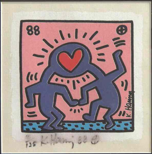 Appraisal: KEITH HARING AMERICAN - UNTITLED Silkscreen on canvas signed dated