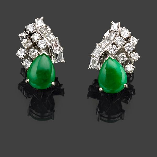 Appraisal: A pair of jadeite jade and diamond earrings estimated total