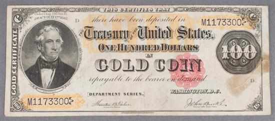 Appraisal: United States Gold Certificate Series of signed Teehee Burke F