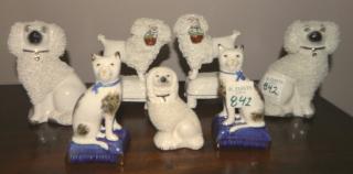 Appraisal: Staffordshire figurines Staffordshire figurines- Poodles and Cats smallest figurine stamped