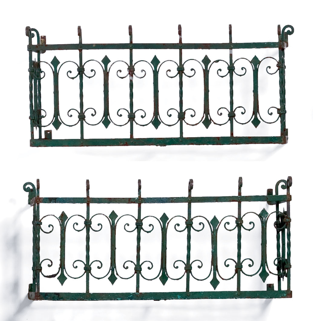 Appraisal: PAIR OF WROUGHT-IRON WINDOW BOXES IN GREEN PAINT Length inches