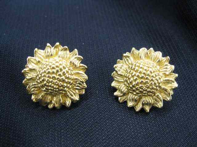 Appraisal: k Gold Sunflower Earrings grams '' diameter pierced style