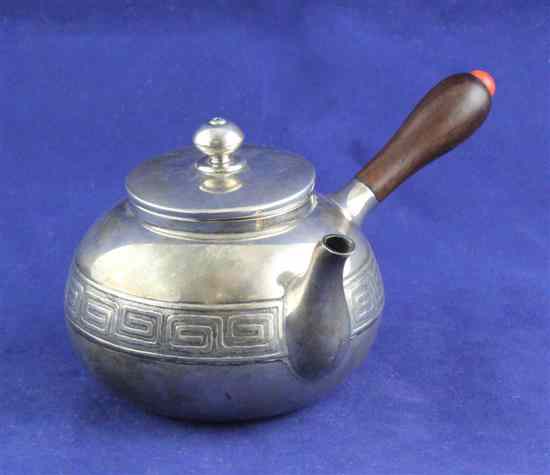 Appraisal: A Chinese silver teapot of globular form with engraved Greek