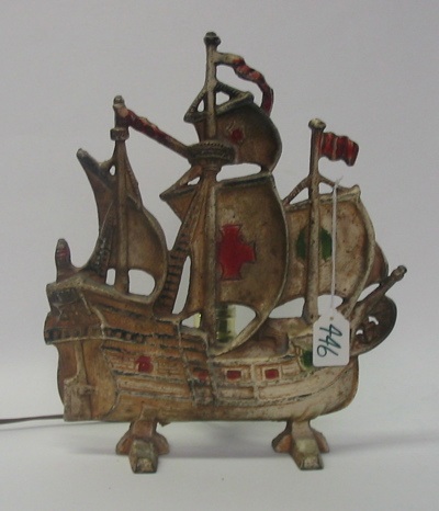 Appraisal: A PAINTED IRON SAILING SHIP ACCENT LAMP in off-white with