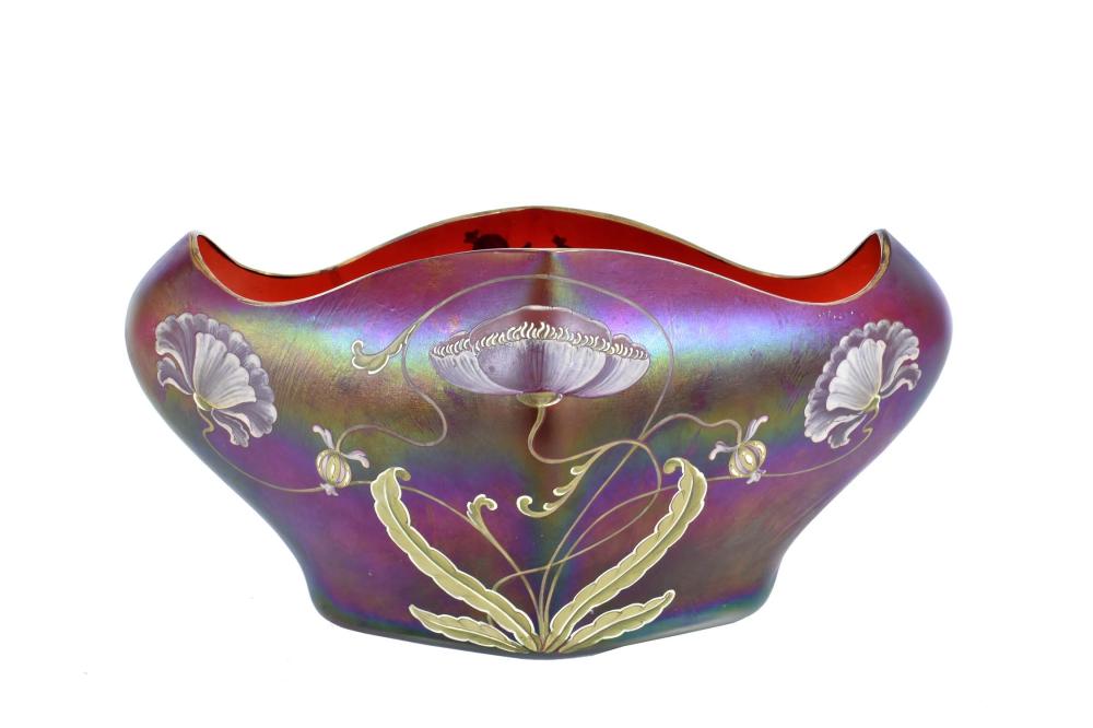 Appraisal: AUSTRIAN IRIDESCENT COLORED GLASS VASEUnderside Signed Possibly Loetz The vessel