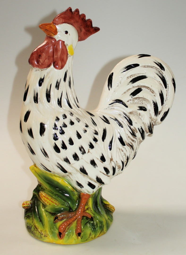 Appraisal: A thC Continental pottery figure of a cockerel with black