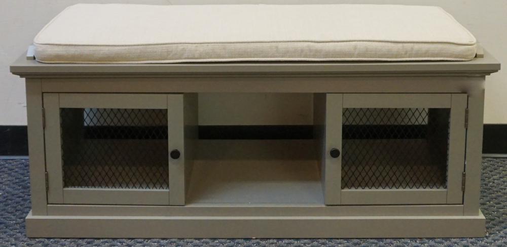 Appraisal: Contemporary Green Grey Painted Fruitwood Storage Bench x x in