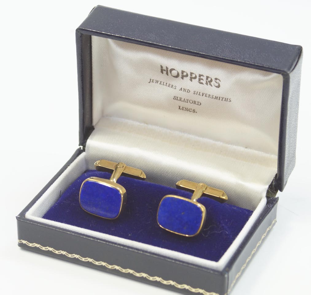 Appraisal: A pair of ct gold cufflinks set with royal blue